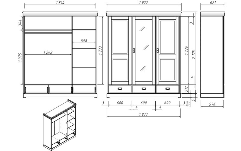 Set Dormitor Florence, Lemn Masiv, Alb-Natur