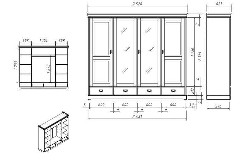 Set Dormitor Florence, Lemn Masiv, Alb-Natur